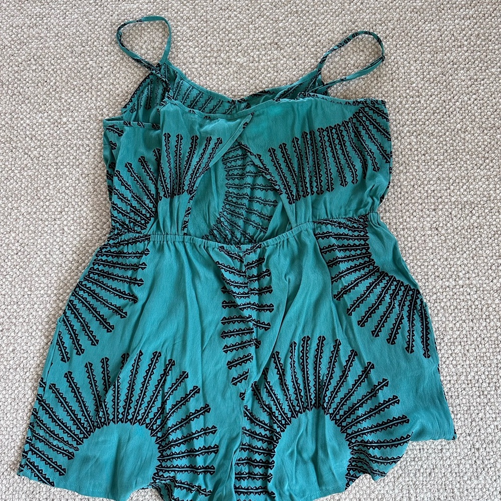 Teal and Black Geometric Romper